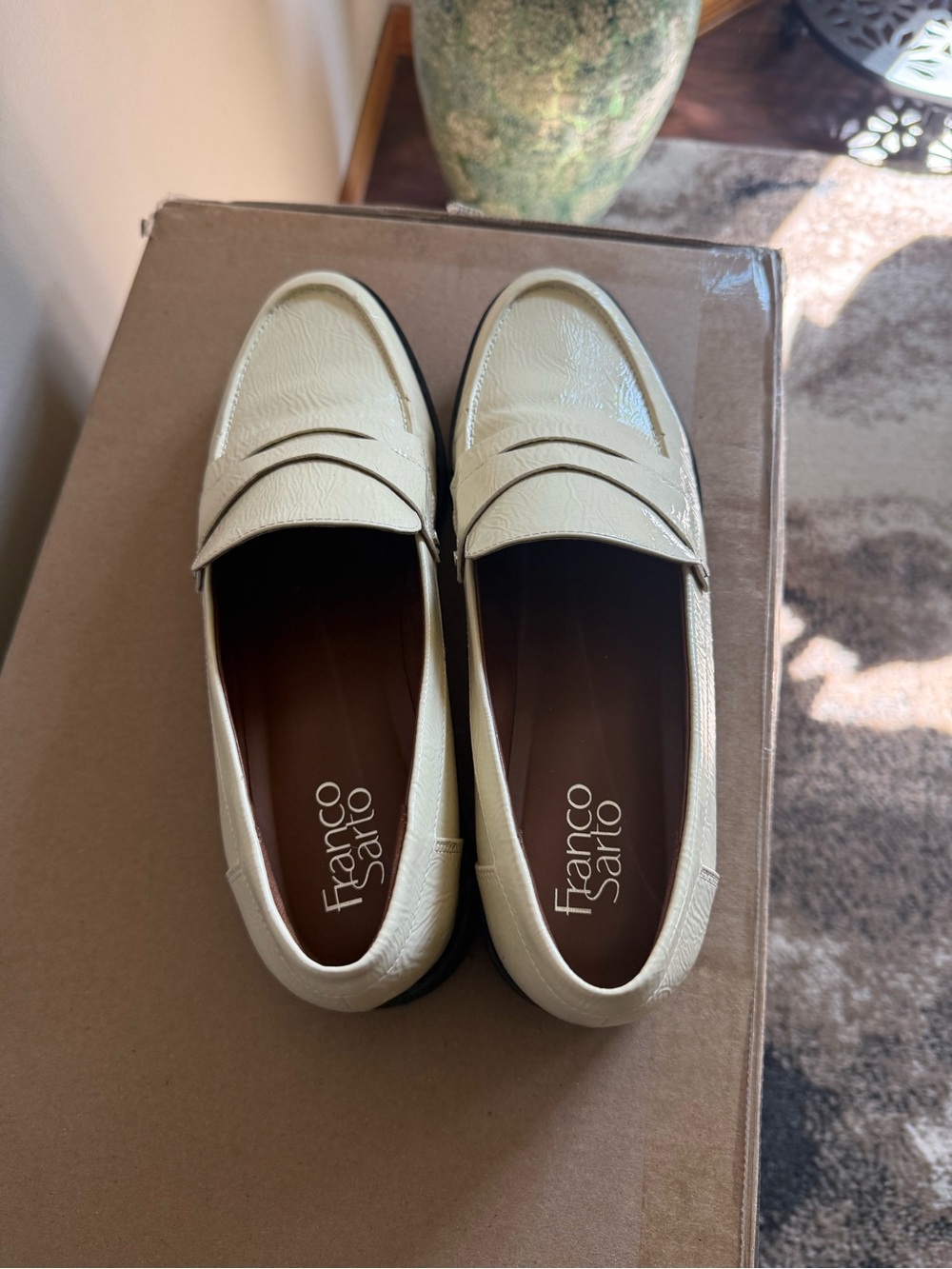 Franco Sarto Cream Patent Women’s Penny Loafers